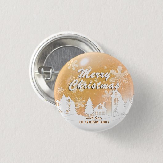 Gold Snowflakes Weihnachten Weihnachten Frohes Neu Button (Vorne & Hinten)