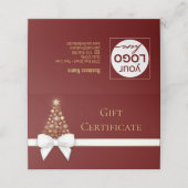 Gold Snowflakes White Bow Weihnachtsbaum Geschenkk Platzkarte (Außenseite Aufgefaltet)