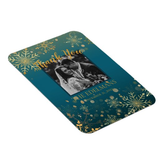 Gold Snowflakes Winter Hochzeit Danke Magnet (Rechte Seite)