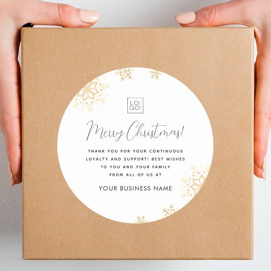 Gold Snowflakes Xmas Custom Business Logo Company Runder Aufkleber