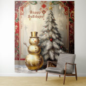 Gold Snowman Christmas Tree Holiday Backdrop Wandteppich (Beispiel)