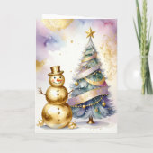 Gold Snowman Christmas Tree Holiday Card Karte (Rückseite)
