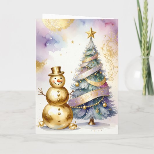 Gold Snowman Christmas Tree Holiday Card Karte (Rückseite)