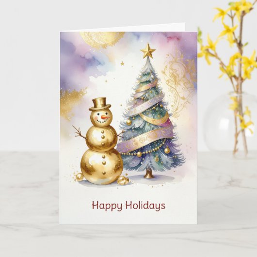 Gold Snowman Christmas Tree Holiday Card Karte (Gelbe Blume)