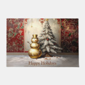 Gold Snowman Christmas Tree Holiday Doormat Fußmatte (Vorderseite)