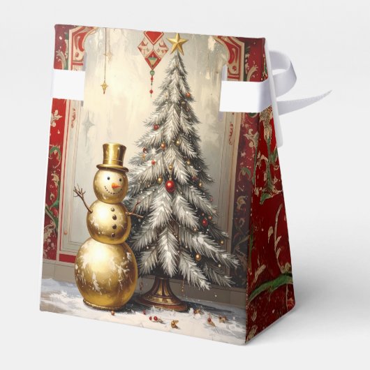 Gold Snowman Christmas Tree Holiday Favor Box Geschenkschachtel (Rückseite)