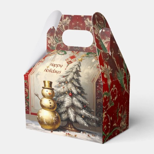 Gold Snowman Christmas Tree Holiday Favor Box Geschenkschachtel (Rückseite)