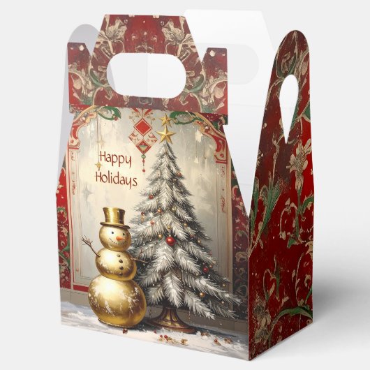 Gold Snowman Christmas Tree Holiday Favor Box Geschenkschachtel (Geöffnet)
