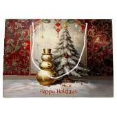 Gold Snowman Christmas Tree Holiday Gift Bag Große Geschenktüte (Vorderseite)