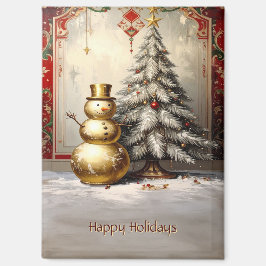Gold Snowman Christmas Tree Holiday Magnet
