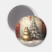 Gold Snowman Christmas Tree Holiday Magnet (Vorderseite/Rückseite)