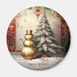 Gold Snowman Christmas Tree Holiday Magnet