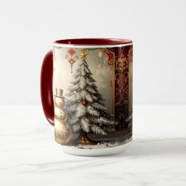 Gold Snowman Christmas Tree Holiday Mug Tasse