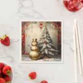 Gold Snowman Christmas Tree Holiday Napkin Serviette (Beispiel)