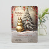 Gold Snowman Christmas Tree Holiday Party Einladung (Stehend Vorderseite)