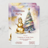 Gold Snowman Christmas Tree Holiday Party Einladung (Vorne/Hinten)
