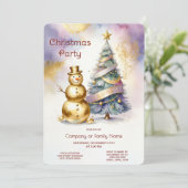 Gold Snowman Christmas Tree Holiday Party Einladung (Stehend Vorderseite)