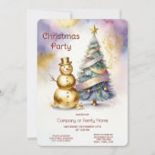 Gold Snowman Christmas Tree Holiday Party Einladung (Vorderseite)