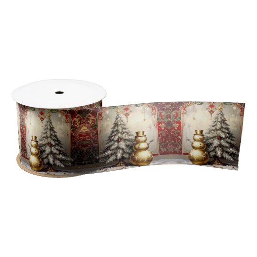 Gold Snowman Christmas Tree Holiday Satin Satinband (Spule)