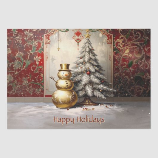 Gold Snowman Christmas Tree Holiday Seidenpapier (Vorderseite)