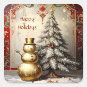 Gold Snowman Christmas Tree Holiday Sticker (Vorderseite)