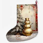 Gold Snowman Christmas Tree Holiday Stocking Großer Weihnachtsstrumpf (Rückseite)