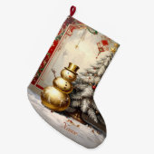 Gold Snowman Christmas Tree Holiday Stocking Großer Weihnachtsstrumpf (Vorderansicht (hängend))