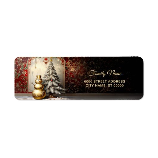 Gold Snowman Christmas Tree Return Address Label (Vorne)