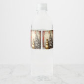 Gold Snowman Christmas Tree Water Bottle Label Wasserflaschenetikett (Rückseite)