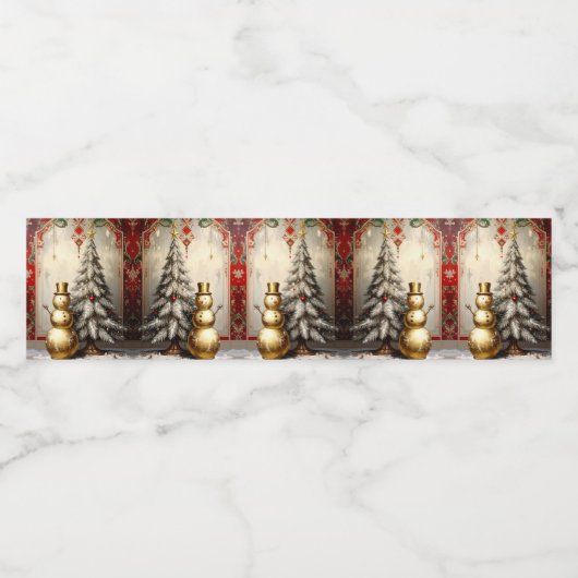 Gold Snowman Christmas Tree Water Bottle Label Wasserflaschenetikett (Einzelnes Label)