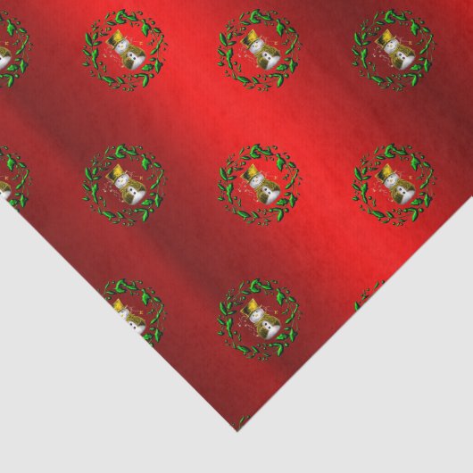 Gold Snowman in Wreaths Red Seidenpapier (Ausschnitt)