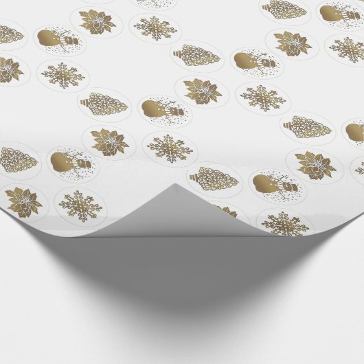 Gold Snowman, Schneeflocke, Baum und Poinsetta Geschenkpapier (Ecke)