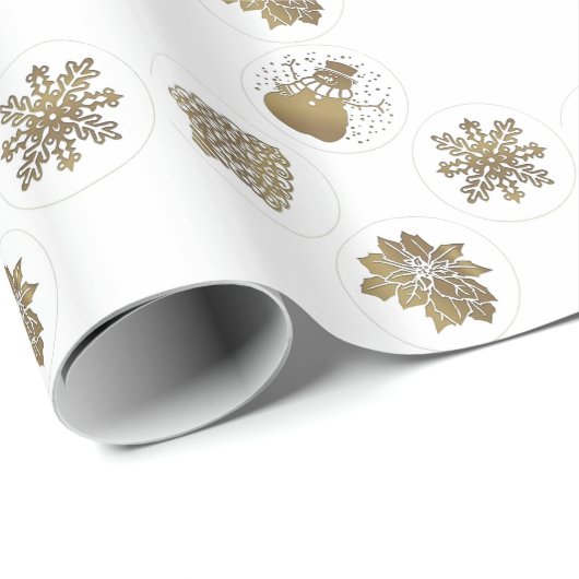 Gold Snowman, Schneeflocke, Baum und Poinsetta Geschenkpapier (Rolleneckpunkt)
