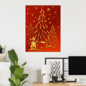 Gold Snowman und Weihnachtsbaum Print Poster (Heimbüro)