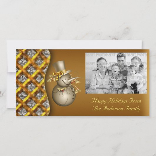 Gold Snowmen Weihnachtsfotokarte Feiertagskarte (Vorderseite)