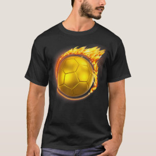 Gold Soccer Ball Flammen Flammenflammende Fußball- T-Shirt
