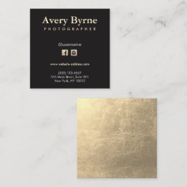Gold Social Media Icons Black Square Business Card Quadratische Visitenkarte
