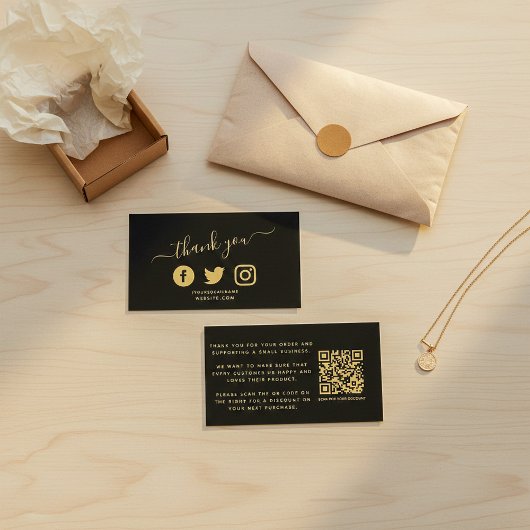 Gold Social Media Icons QR Code Dank Rabatt Begleitkarte