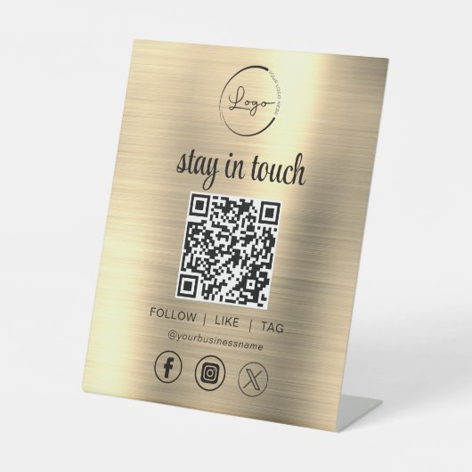 Gold Social Media QR Code Business-Logo Sockelschild (Vorderseite)