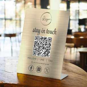Gold Social Media QR Code Business-Logo Sockelschild