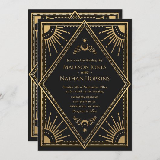 Gold Solar Gothic Elegant Tarot Card Hochzeit Einladung (Vorne/Hinten)