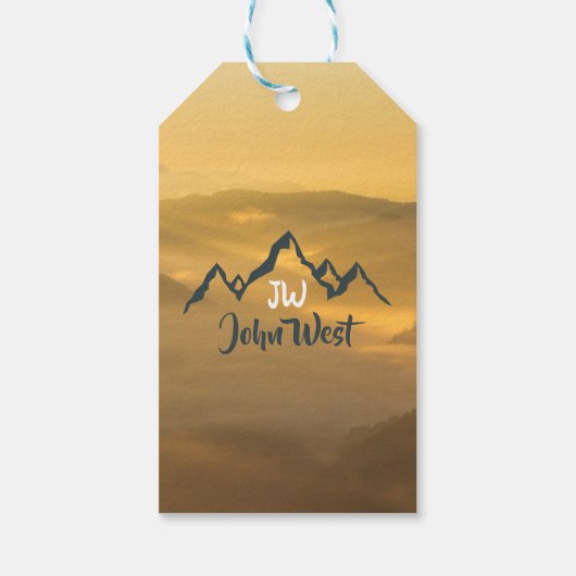 Gold Sonnenaufgang personalisierbare Berge Monogra Geschenkanhänger (Rückseite)