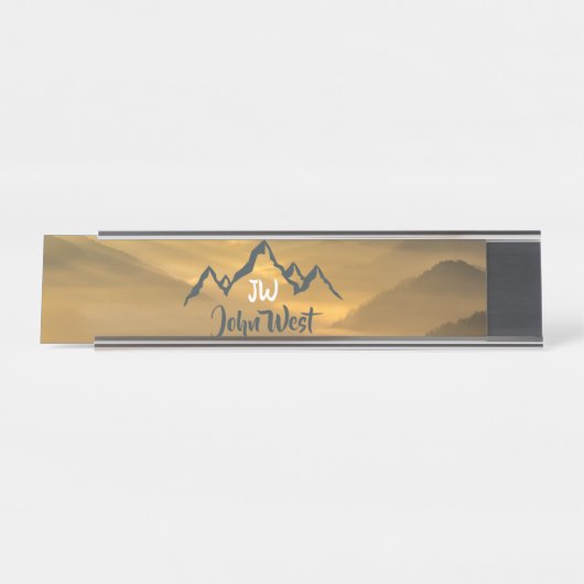 Gold Sonnenaufgang personalisierbare Berge Monogra Schreibtischnamensplakette (Vorderseite )