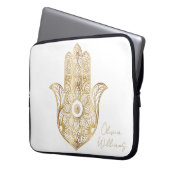 Gold Sonnenblume Hamsa Hand Laptopschutzhülle (Vorderseite Links)