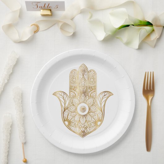 Gold Sonnenblume Hamsa Hand Pappteller (Hochzeit)