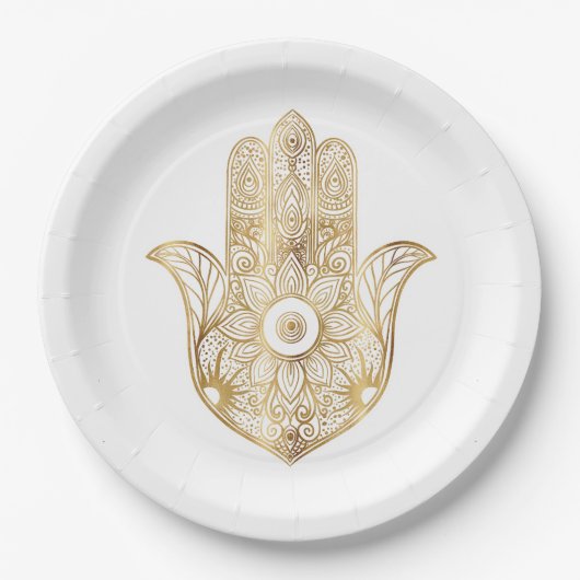 Gold Sonnenblume Hamsa Hand Pappteller (Vorderseite)