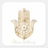 Gold Sonnenblume Hamsa Hand Quadratischer Aufkleber (Vorderseite)