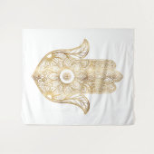 Gold Sonnenblume Hamsa Hand Wandteppich (Vorderseite (Horizontal))