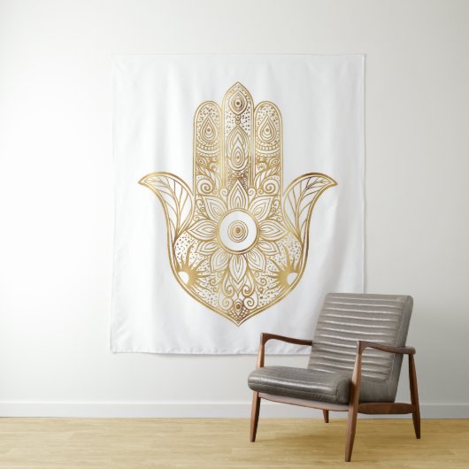 Gold Sonnenblume Hamsa Hand Wandteppich (Beispiel)