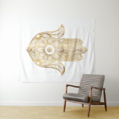 Gold Sonnenblume Hamsa Hand Wandteppich (Beispiel (Horizontal))